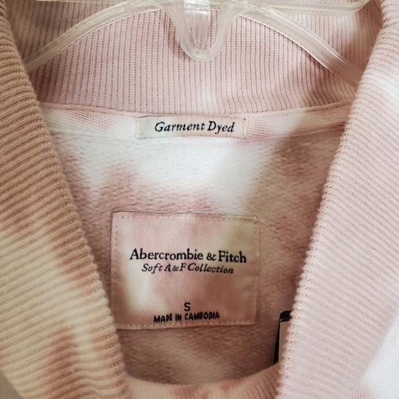 A&F Pink & White Tie Dye Print Mock Neck Turtleneck Balloon Sleeve Sweatshirt - Picture 8 of 9